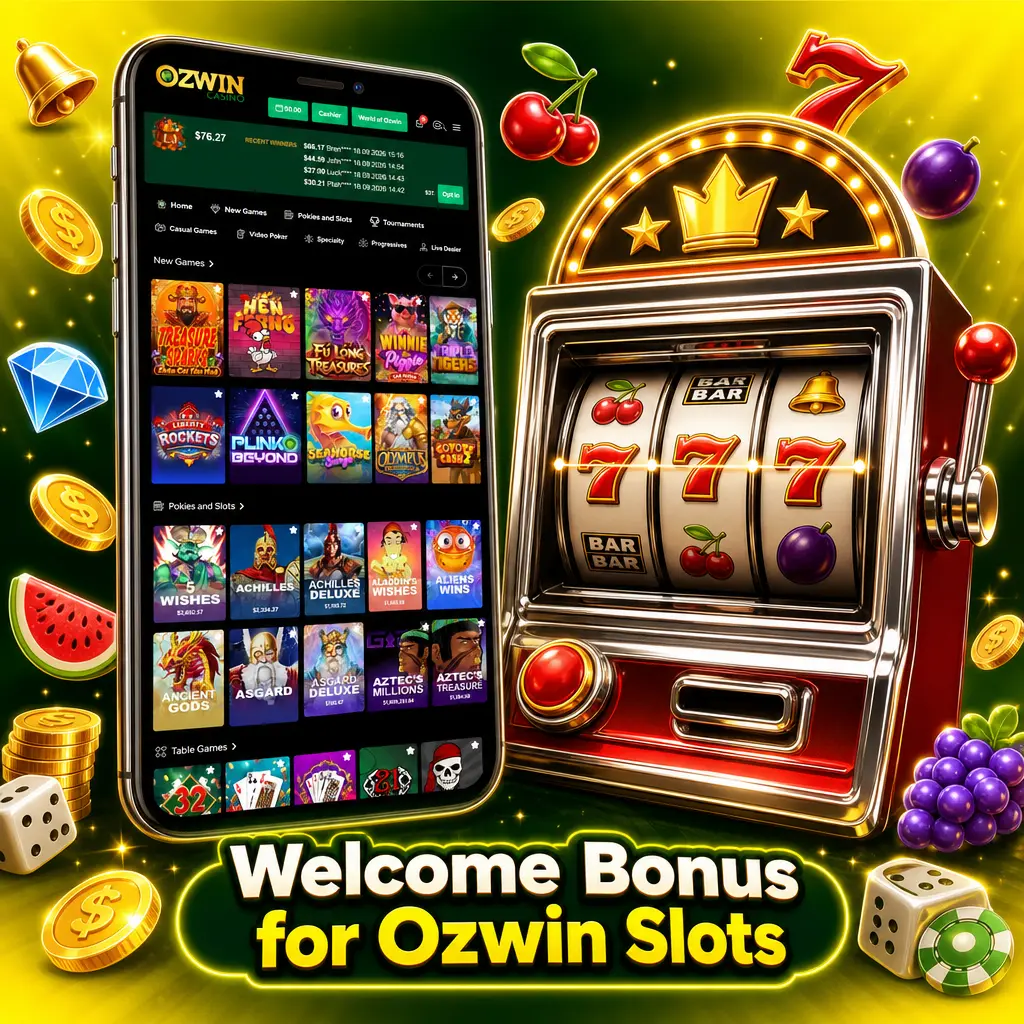 Ozwin Slots welcome bonus: 200% match up to AUD 2,000 plus 50 free spins for new Australian players